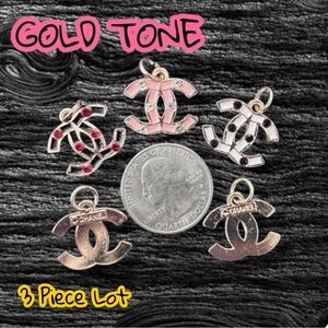 Lot of 3 CC Gold Tone Zipper Pull Button Charms 20mm